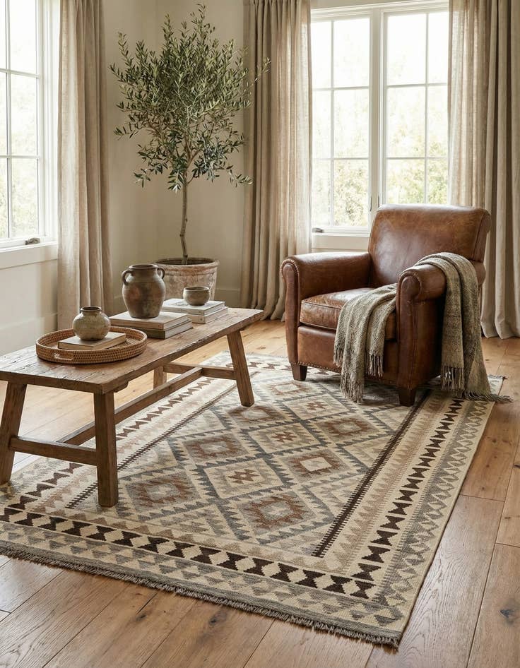 Detail image of  5' x 7' 1  Hand Woven Kilim Maymana Wool Rug