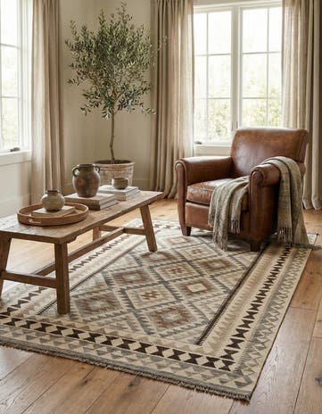 5' x 7' 1 Hand Woven Kilim Maymana Wool Rug