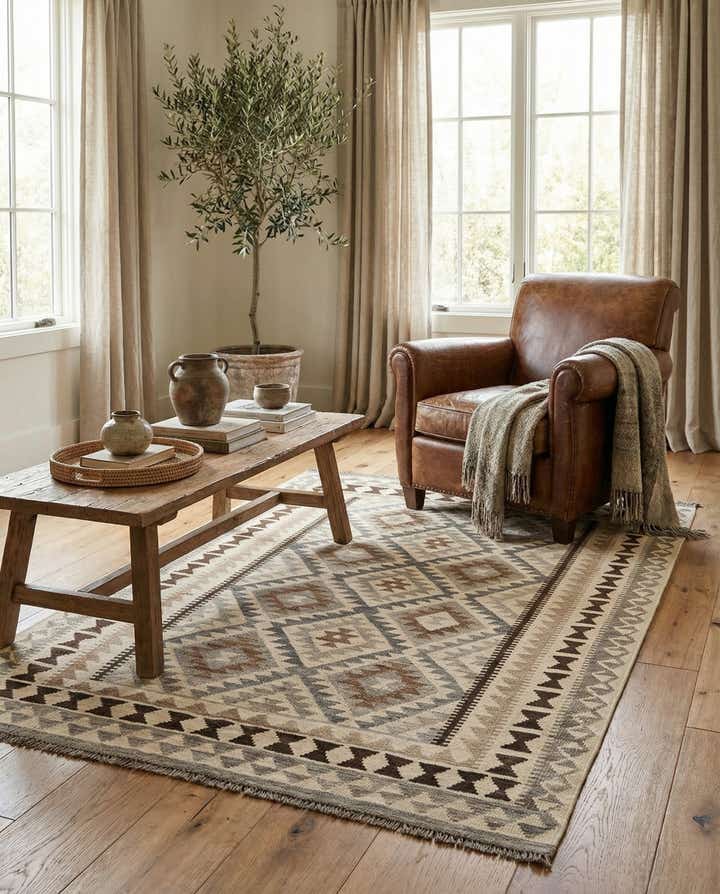 5' x 7' 1 Hand Woven Kilim Maymana Wool Rug