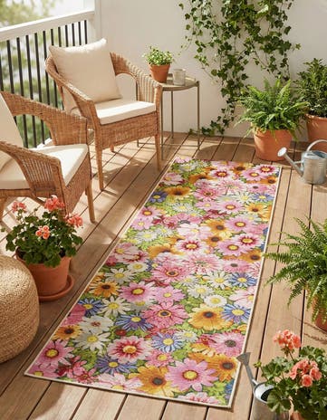 2' x 6' Easy-Clean Botanical Indoor / Outdoor Runner Rug