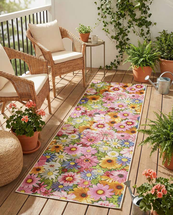 2' x 6' Easy-Clean Botanical Indoor / Outdoor Runner Rug