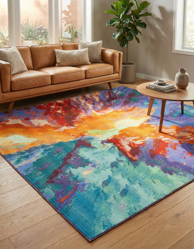 Detail image of 7' 10 x 7' 10  Washable Modern Indoor / Outdoor Square Rug