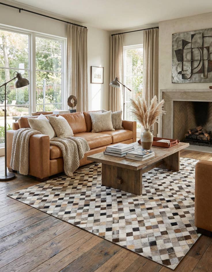 Detail image of  4' 7 x 6' 7 Cowhide Stocks Rug