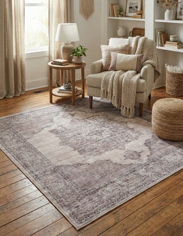 Ivory and Gray Washable Mangata Square Rug