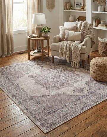 Ivory and Gray Washable Mangata Square Rug