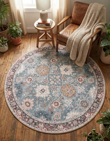 Green Washable Timeless Round Rug