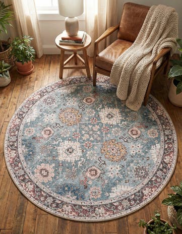 Green Washable Timeless Round Rug
