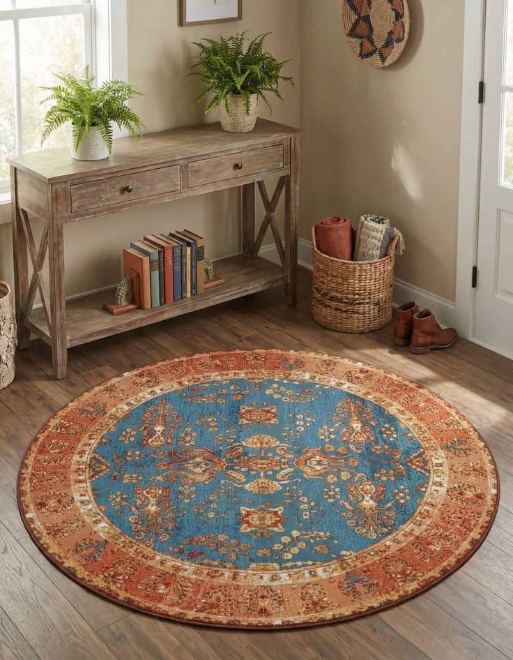 Detail image of 6' x 6' Easy-Clean Traditional Indoor / Outdoor Round Rug