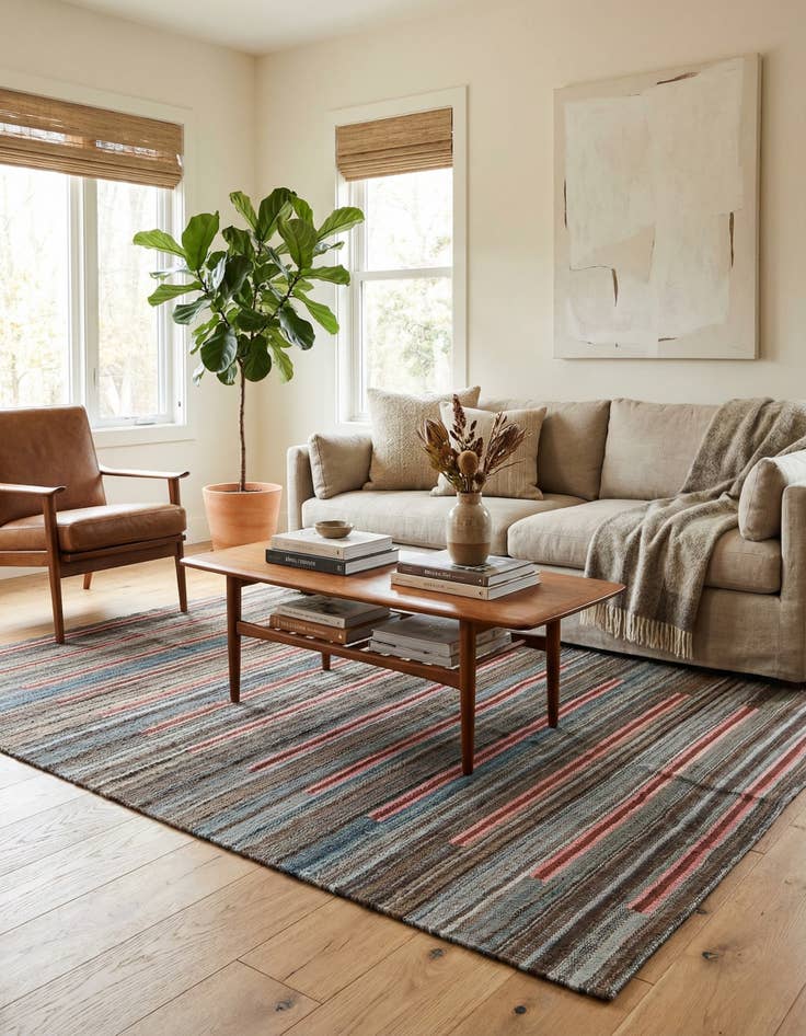 Detail image of 4' 3 x 6'  Hand Woven Kilim Modern Wool Rug