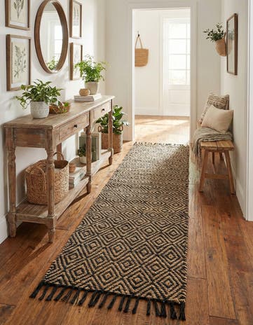 Black Hand Woven Braided Jute Runner Rug