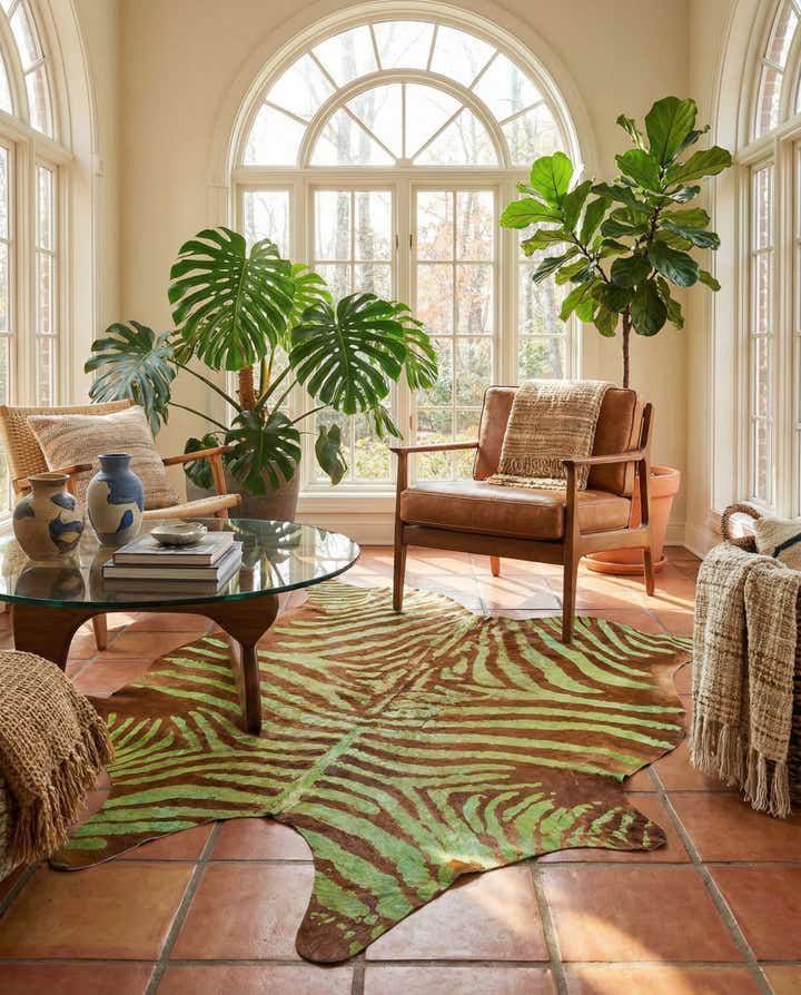 6' 2 x 7' Cowhide Leather Freeform Rug