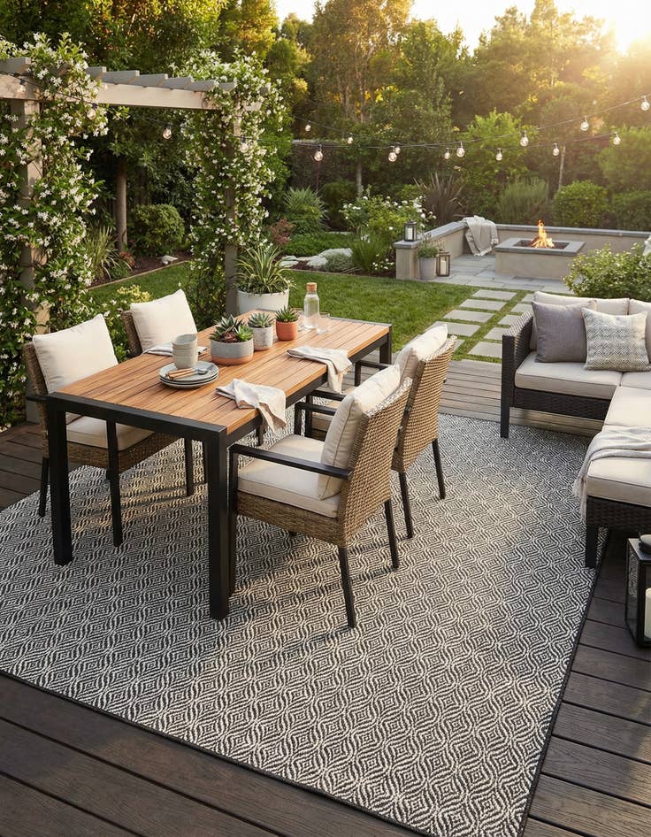 Detail image of 10' x 10' Easy-Clean Trellis Indoor / Outdoor Square Rug