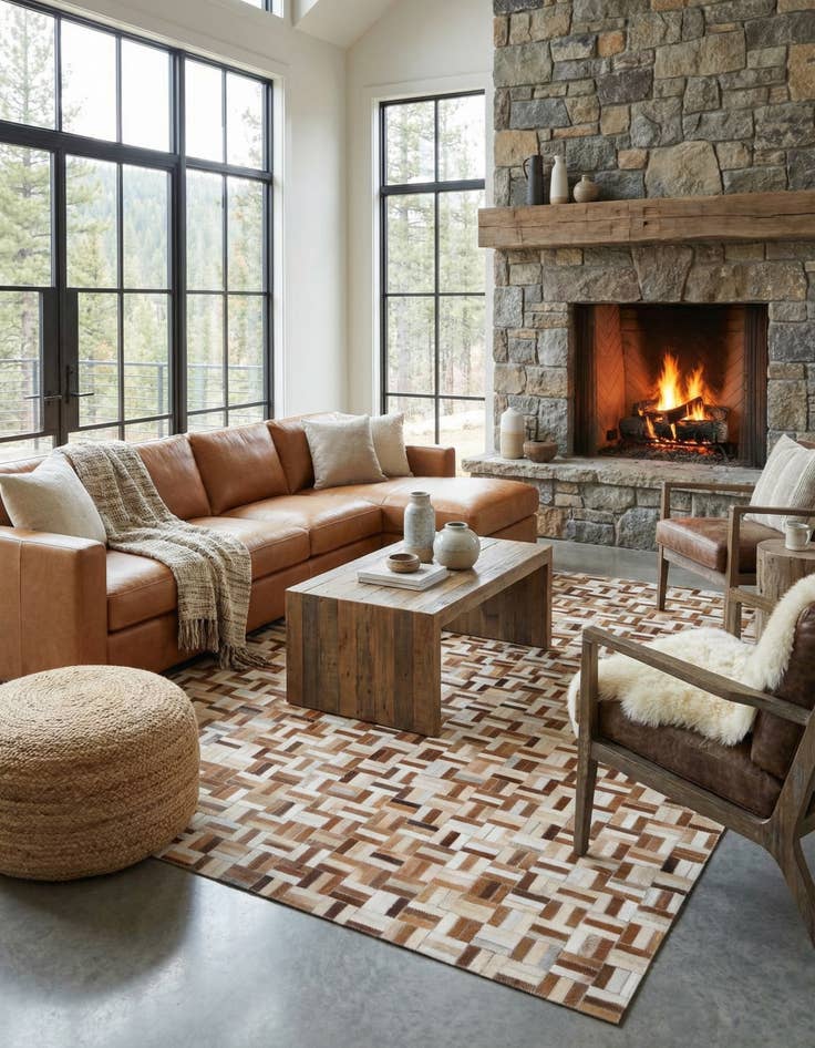 Detail image of 5' 2 x 8' Cowhide Leather Rug