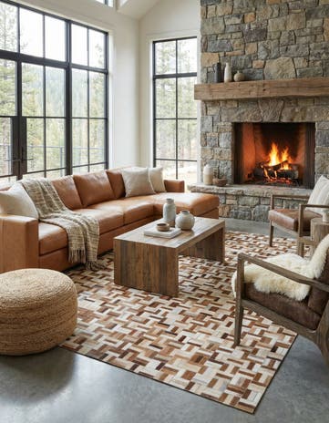 5' 2 x 8' Cowhide Leather Rug