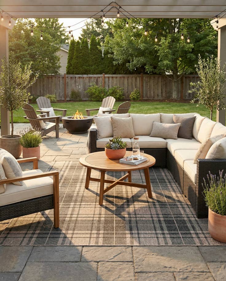 Detail image of 9' x 12' Easy-Clean Checkered Indoor / Outdoor Rug