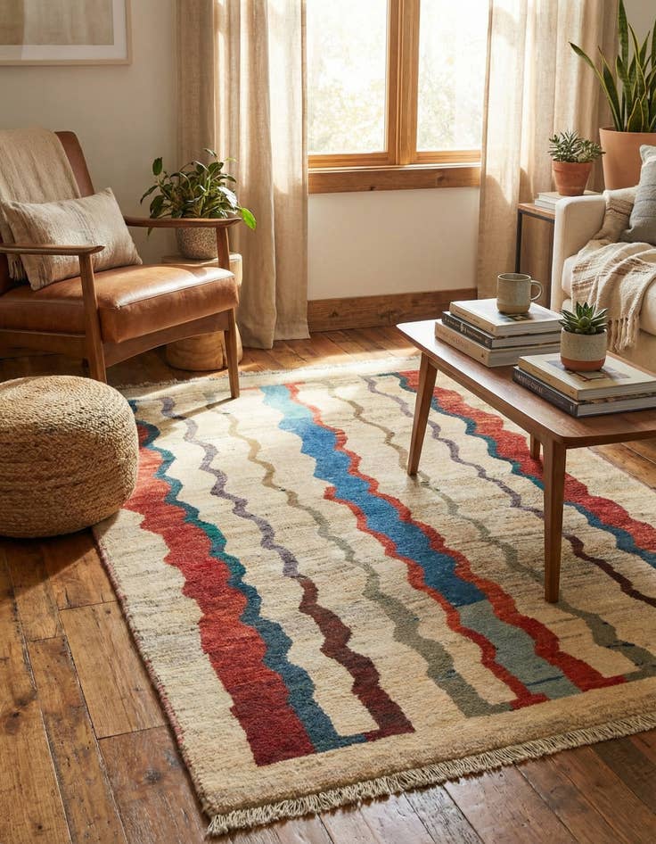 Detail image of 4' x 5' 6 Hand Knotted Shiraz-Gabbeh Persian Wool Rug