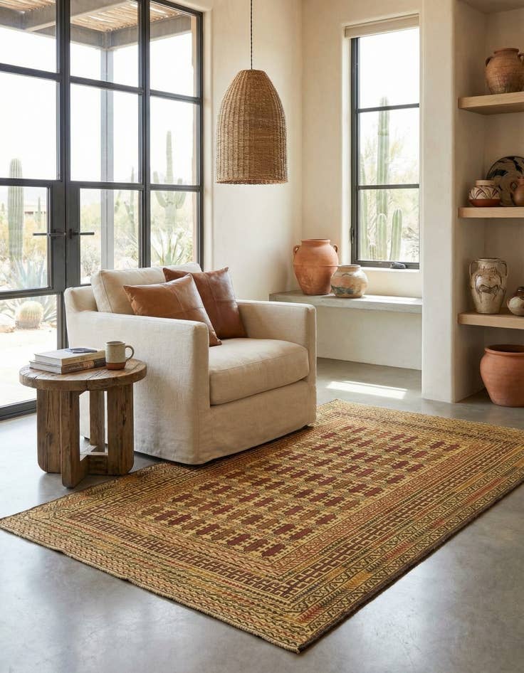 Detail image of  4' x 6' 4  Hand Knotted Sumak Wool Rug