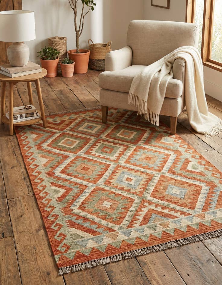 Detail image of 2' 10 x 4' 5  Hand Woven Kilim Waziri Wool Rug