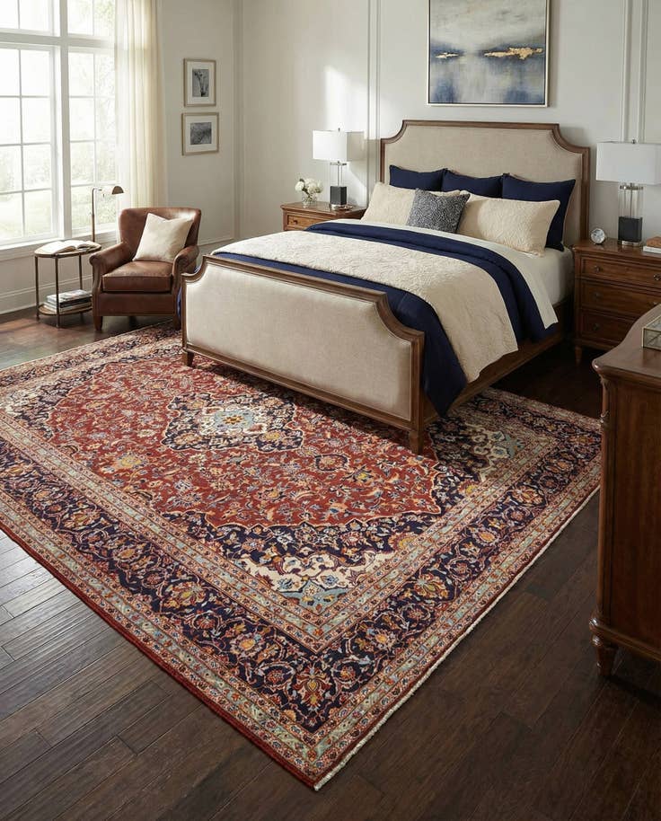 Detail image of 9' 10 x 12' 10 Hand Knotted Kashan Persian Wool Rug