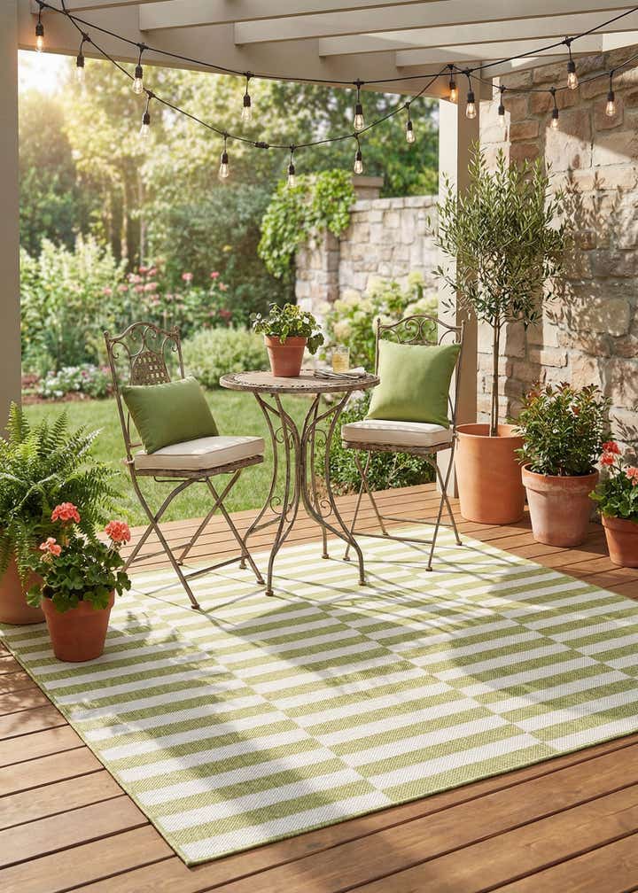 5' 3 x 5' 3 Easy-Clean Striped Indoor / Outdoor Square Rug