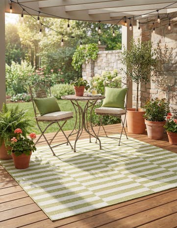 Green Easy-Clean Ribbon Indoor / Outdoor Square Rug