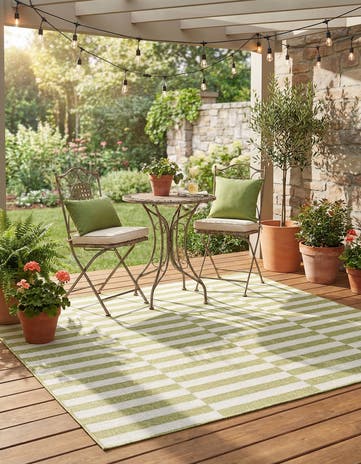 Green Easy-Clean Ribbon Indoor / Outdoor Square Rug