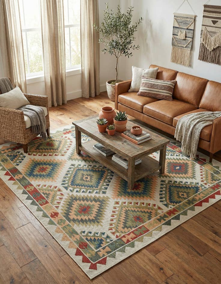 Detail image of 7' 10 x 7' 10  Washable Baja Indoor / Outdoor Square Rug