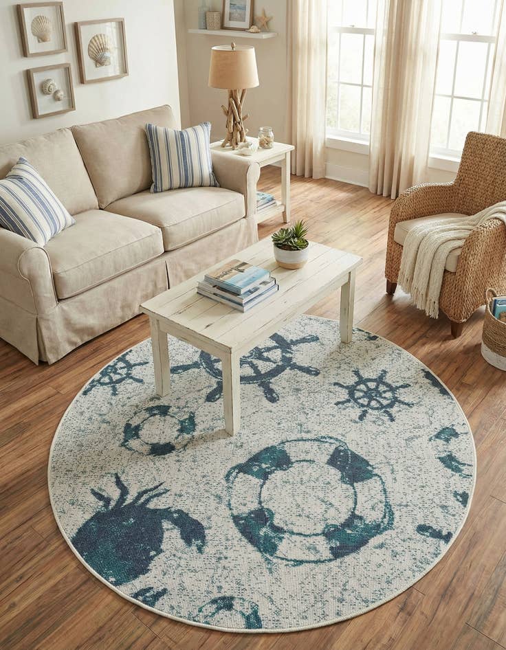 Detail image of 4' x 4'  Washable Coastal Indoor / Outdoor Round Rug