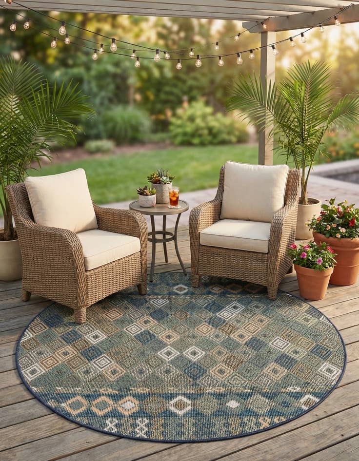 Detail image of  5' 3 x 5' 3  Washable Baja Indoor / Outdoor Round Rug