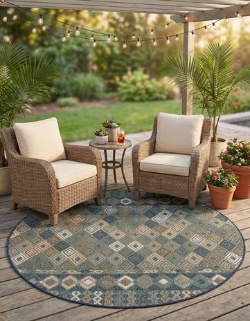 Navy Blue Easy-Clean Baja Indoor / Outdoor Round Rug