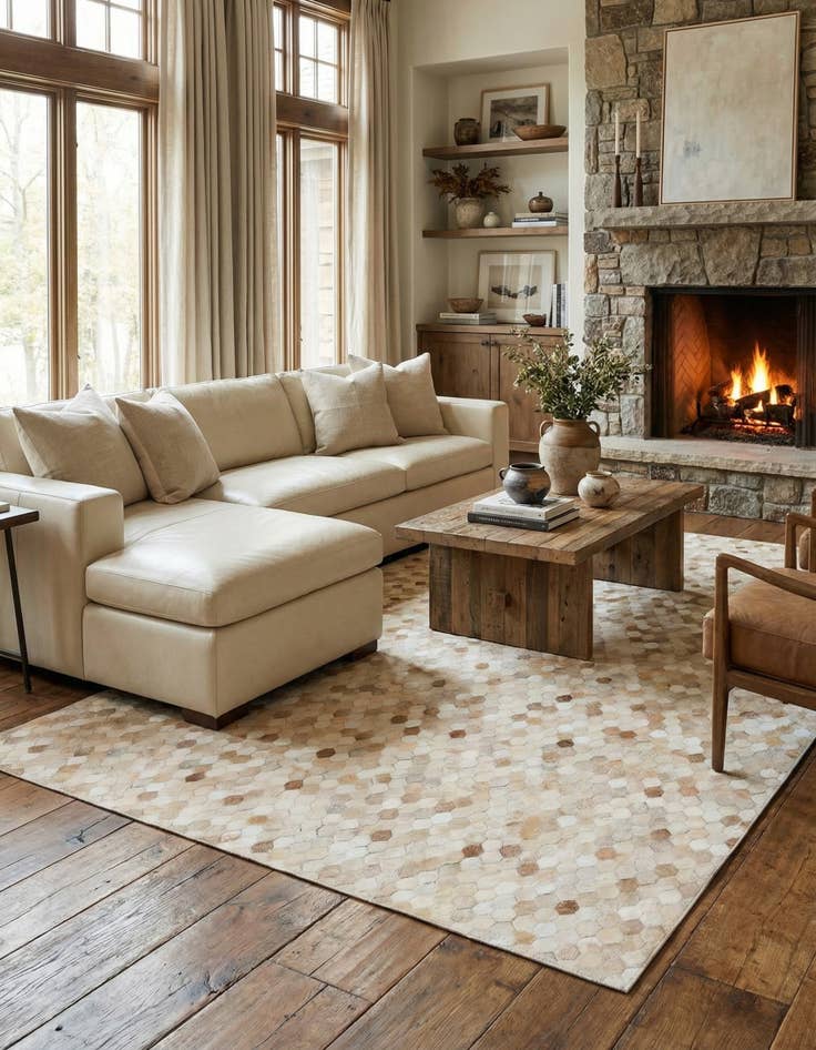 Detail image of  6' 8 x 10' Cowhide Stocks Rug