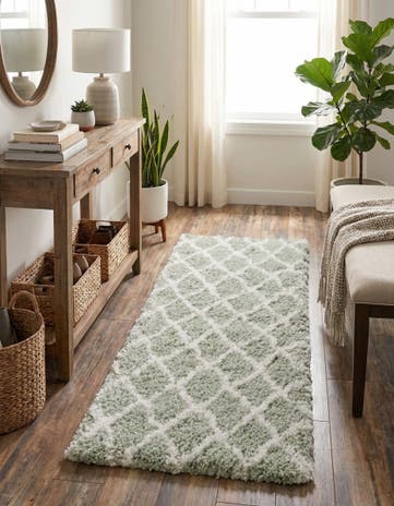 White Cyan Moroccan Shag Runner Rug