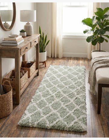 White Cyan Marrakesh Shag Runner Rug