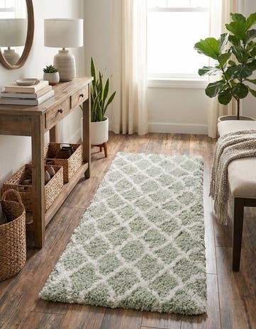 White Cyan Marrakesh Shag Runner Rug