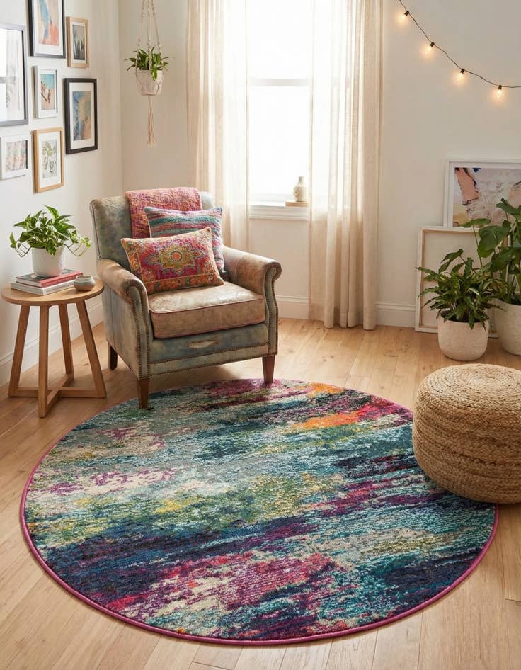 Detail image of 3' 3 x 3' 3  Washable Spectrum Round Rug