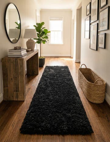 Onyx Black Infinity Shag Runner Rug