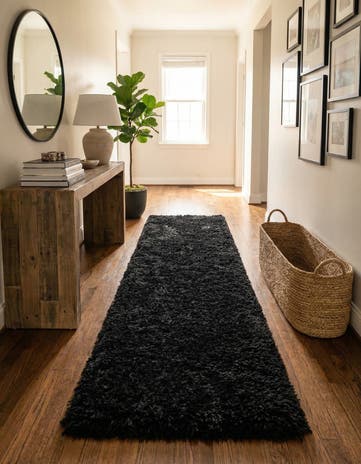 Onyx Black Infinity Shag Runner Rug