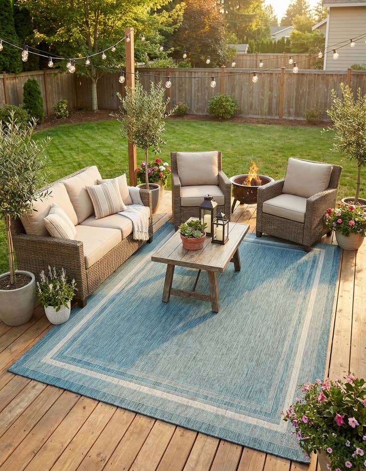 Detail image of 7' 10 x 11'  Washable Border Indoor / Outdoor Rug