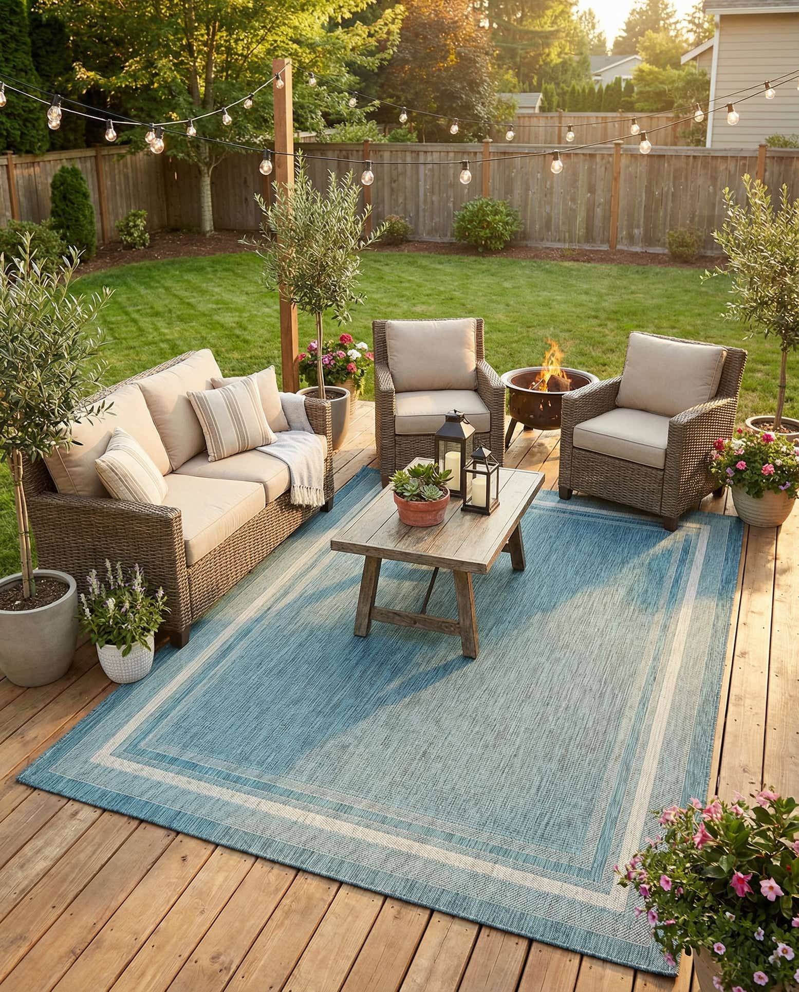 7' 10 x 11' Easy-Clean Border Indoor / Outdoor Rug