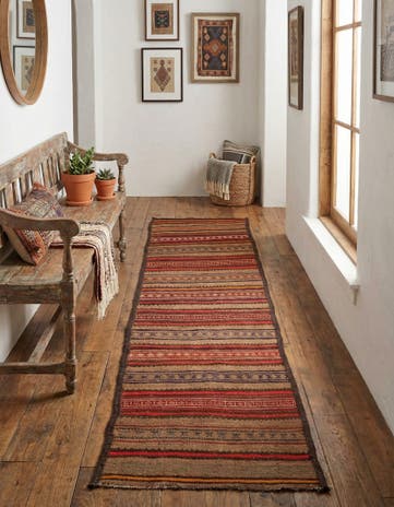 1' 10 x 10' Hand Woven Kilim Fars Wool Runner Rug