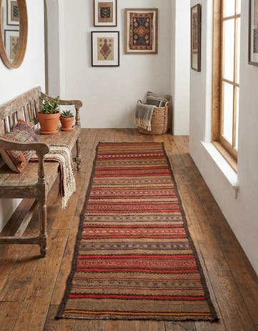 1' 10 x 10' Hand Woven Kilim Fars Wool Runner Rug