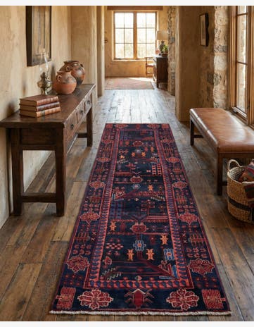 3' 8 x 9' 8 Hand Knotted Hamedan Persian Wool Runner Rug