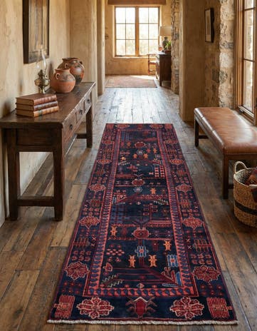 3' 8 x 9' 8 Hand Knotted Hamedan Persian Wool Runner Rug