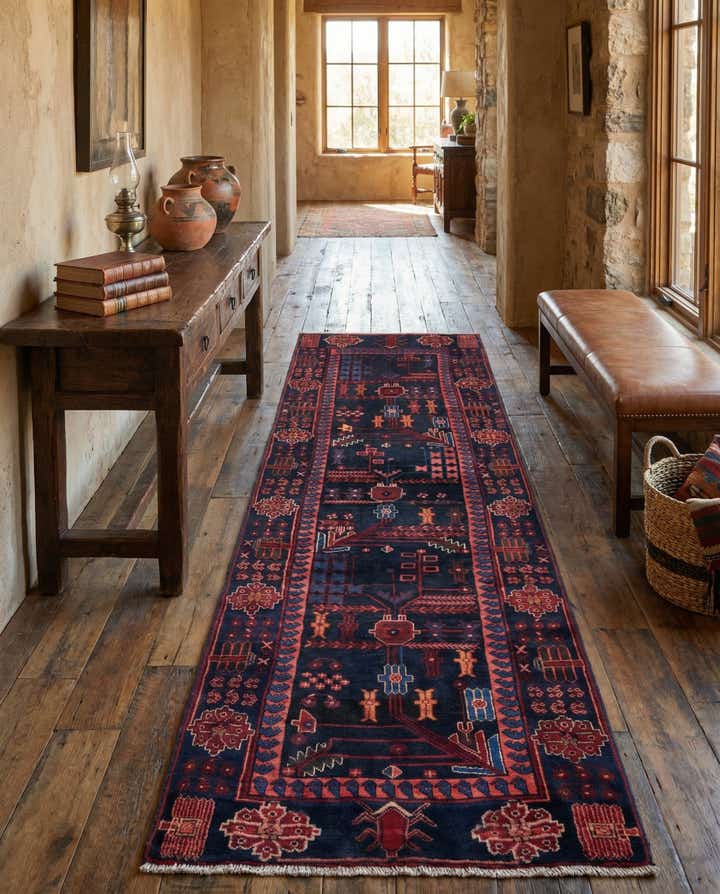 3' 8 x 9' 8 Hand Knotted Hamedan Persian Wool Runner Rug