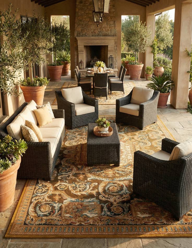 Detail image of 10' x 14'  Washable Traditional Indoor / Outdoor Rug