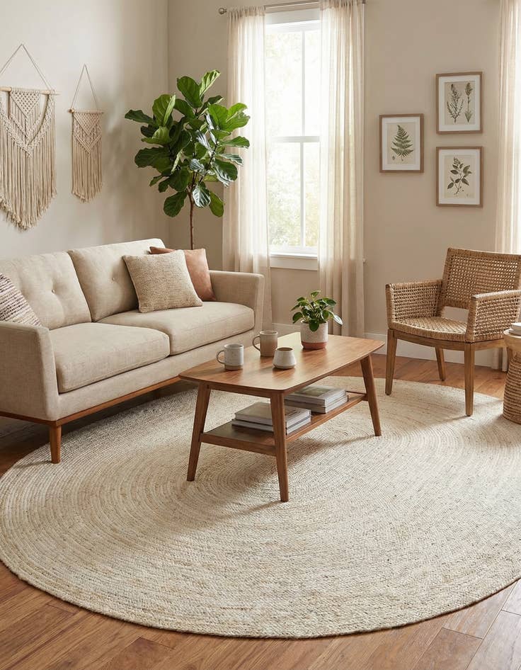 Detail image of 8' x 10'  Hand Braided Jute Oval Rug