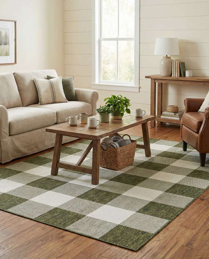 6' x 9' Easy-Clean Checkered Indoor / Outdoor Rug