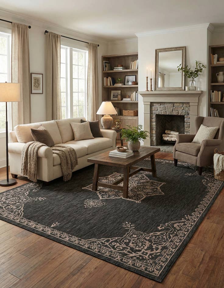 Detail image of 9' x 12'  Washable Traditional Indoor / Outdoor Rug