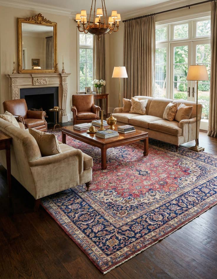 Detail image of  9' 7 x 13'  Hand Knotted Isfahan Persian Wool Rug