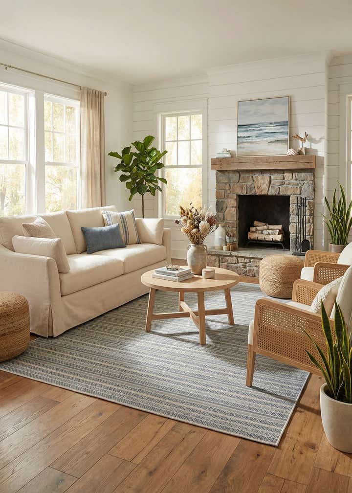 9' x 12' Easy-Clean Striped Indoor / Outdoor Rug